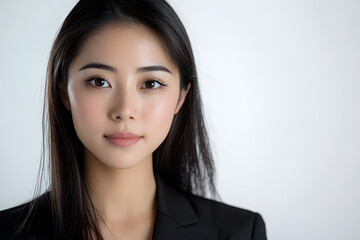 Beautiful young asian woman with clean fresh skin on white background. Face care, Facial treatment concept