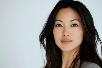 Naklejka premium Beautiful young asian woman with clean fresh skin on white background. Face care, Facial treatment concept