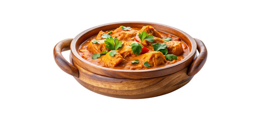 Indian chicken Tikka Masala, top view, isolated on a transparent background