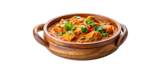 Indian chicken Tikka Masala, top view, isolated on a transparent background