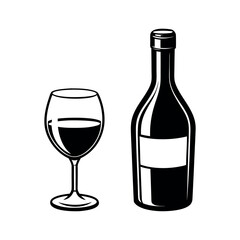 Bottle of wine or shaipan with a glass.vector illustration