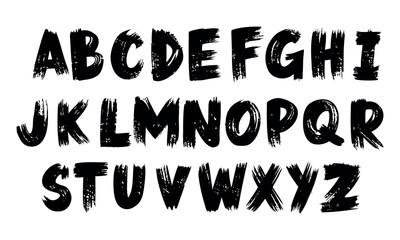 Vector brush in hand drawn alphabet font. Calligraphic alphabet.