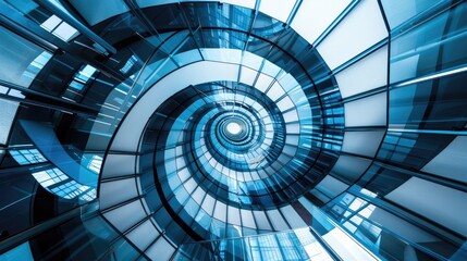 Naklejka premium Spiral staircase inside a modern cylindrical building with glass floors