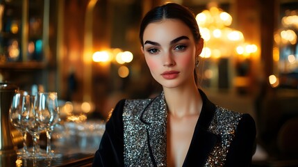 Obraz premium Model in an elegant cocktail outfit at a sophisticated
