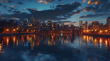 Cityscape at Twilight with Reflections