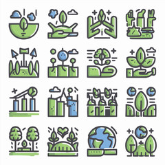 ESG Icon editable stroke outline icons set. Environment, social, governance, sustain, development, achievement, earth and ecological. Vector