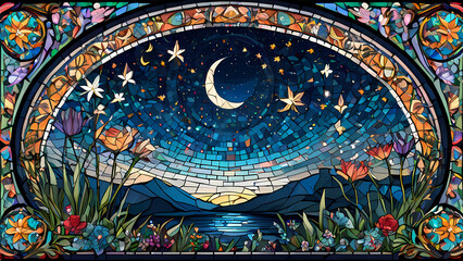 Obraz premium Mosaic art design with the theme of the beauty of the Night Sky