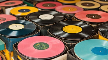 Colorful Vinyl Records Stacked