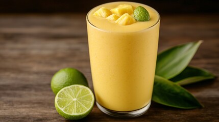 Fototapeta premium Pineapple and coconut smoothie with a touch of lime tropical fruit mix immune boosting benefits