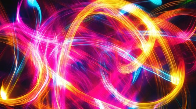 Vibrant neon lights pulsating in abstract patterns