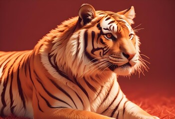 Ferocious tiger in studio with different colour of  backgrounds