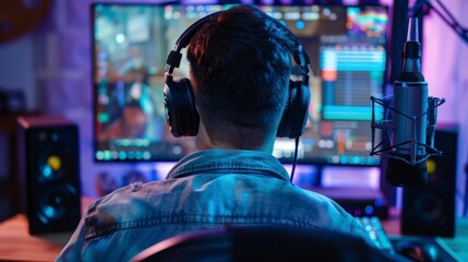 Professional Livestreamer Broadcasting Online from Personal Studio - Concept of Streaming, Podcast, and Online Content Creation