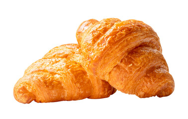 Side view of two pieces of croissants in stack isolated with clipping path in png file format