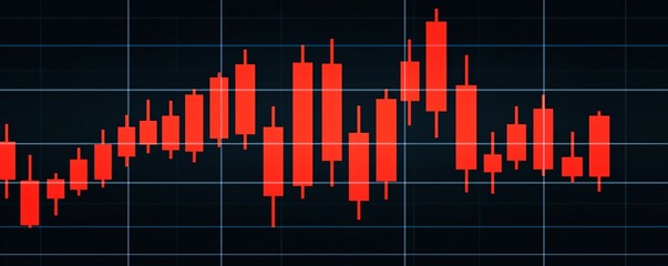 Fototapeta premium Red candlestick chart displaying bearish movement with dynamic fractal patterns market correction technical analysis