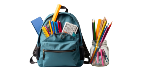 Complete School Gear Backpack Isolated on a Transparent Background back to school supplies