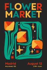 Colorful doodle floral market design poster