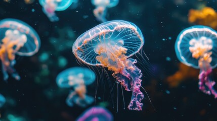 Obraz premium A Close-Up of a Jellyfish with Long, Delicate Tentacles