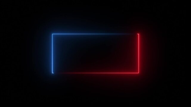 Square rectangle picture frame with two tone neon color motion graphic on isolated black background.