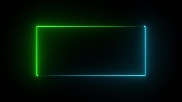 Square rectangle picture frame with two tone neon color motion graphic on isolated black background.