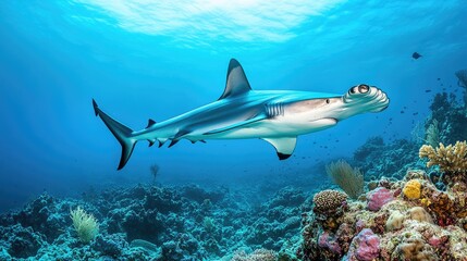 Hammerhead Shark Swimming Above Coral Reef