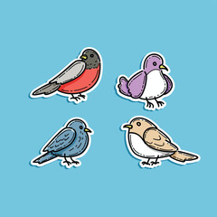 Set Of Cute Birds colorful sticker style illustration vector design isolated in a blue background