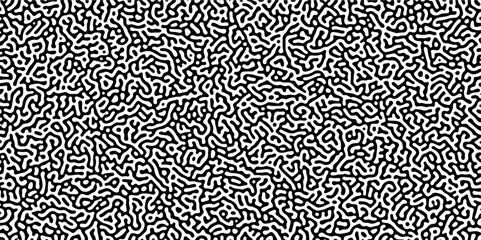 Turing reaction diffusion monochrome seamless pattern with chaotic motion. Linear design with biological shapes. Organic lines in Memphis. abstract truing organic wallpaper background.	