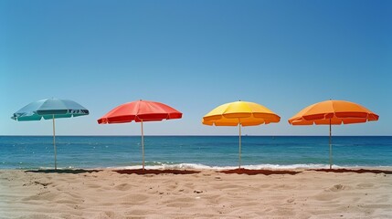 Serene Beach Scene with Colorful Beach Umbrellas