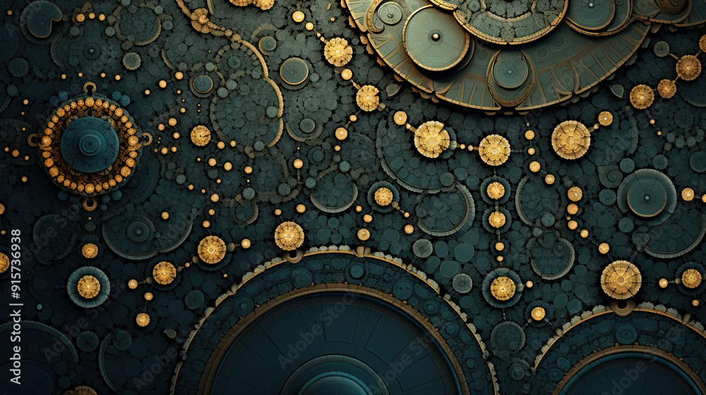 Poster abstract fractal ornament with floral elements and dotted texture.