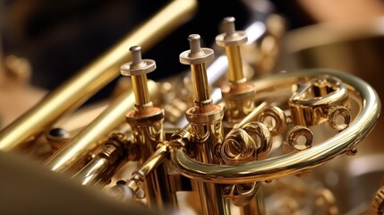 Close-Up of a Golden French Horn