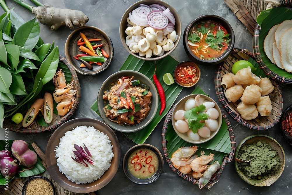 Canvas Prints korean food ingredients on black background. top view, flat lay