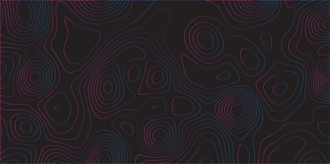 Abstract black colorful gradient Topographic line map pattern background. Contour elevation topographic and textured Background Modern design with black background with topographic wavy Patte.	
