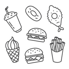 Fast food and drink outline icons doodle