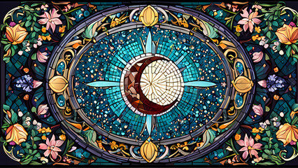 Obraz premium Mosaic art design with the theme of the beauty of the crescent moon