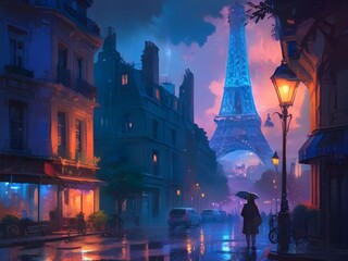 Naklejka premium view of the paric city an rain day.