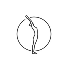 Yoga Pose Illustration. Line Woman of back bend. Pilates Movement Symbol. Woman Gymnastic Signature. Sport Warm Up Graphic Resource. Stretching Exercise, Pilates Studio Logo. Spa lounge
