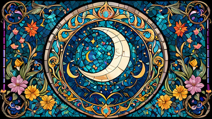 Obraz premium Mosaic art design with the theme of the beauty of the crescent moon