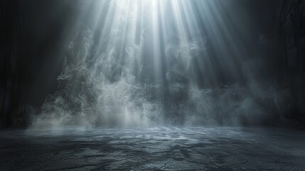 Naklejka premium Dark Gray Background with Fog and Light on Floor, Mystical Mood