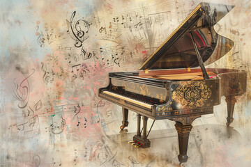 Grand Piano with Music Notes