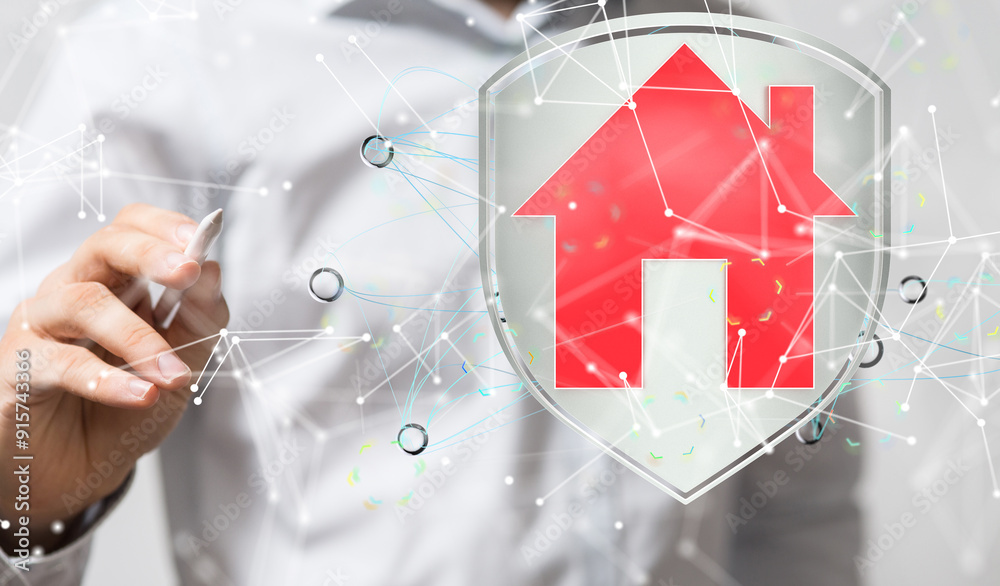 Aufkleber home iot - Neural network 3D illustration. Big data and cybersecurity