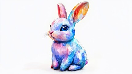 Fototapeta premium 3D Watercolor Easter Bunny with Bold Outlines - Isolated Clipart