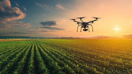 drone flying over farmland,modern farmer concept