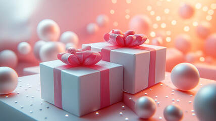 An advertising banner. Gift boxes. A place for the text. Shimmer glow, neon, gradient.