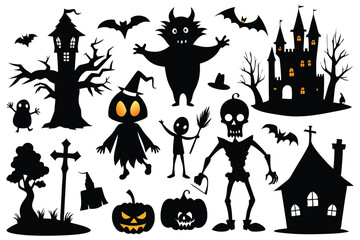 Halloween silhouette collection on a white background.