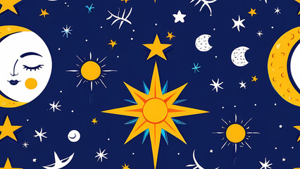 Patterns Design with moon, crescent, star and sun themes