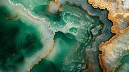 Obraz premium Green and gold agate stone close-up with vivid natural patterns and textures