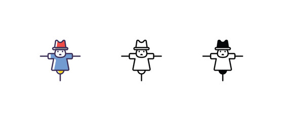Scarecrow Icons set thin line and glyph vector icon illustration