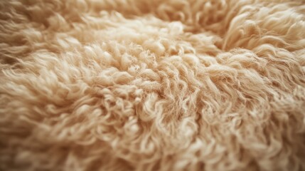 Close-up of soft wool texture in beige color showing detailed fluffy fibers and cozy warm material, 3d texture background
