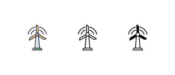 Windmill Icons set thin line and glyph vector icon illustration