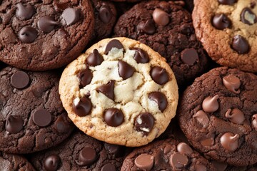 Fototapeta premium Decadent Chocolate Chip Close-Up and Double Chocolate Cookies for the Ultimate Snack Time and Dessert Inspiration.