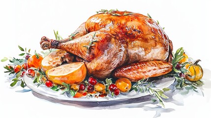 3D Watercolor Thanksgiving Turkey Carving Illustration | Festive Art